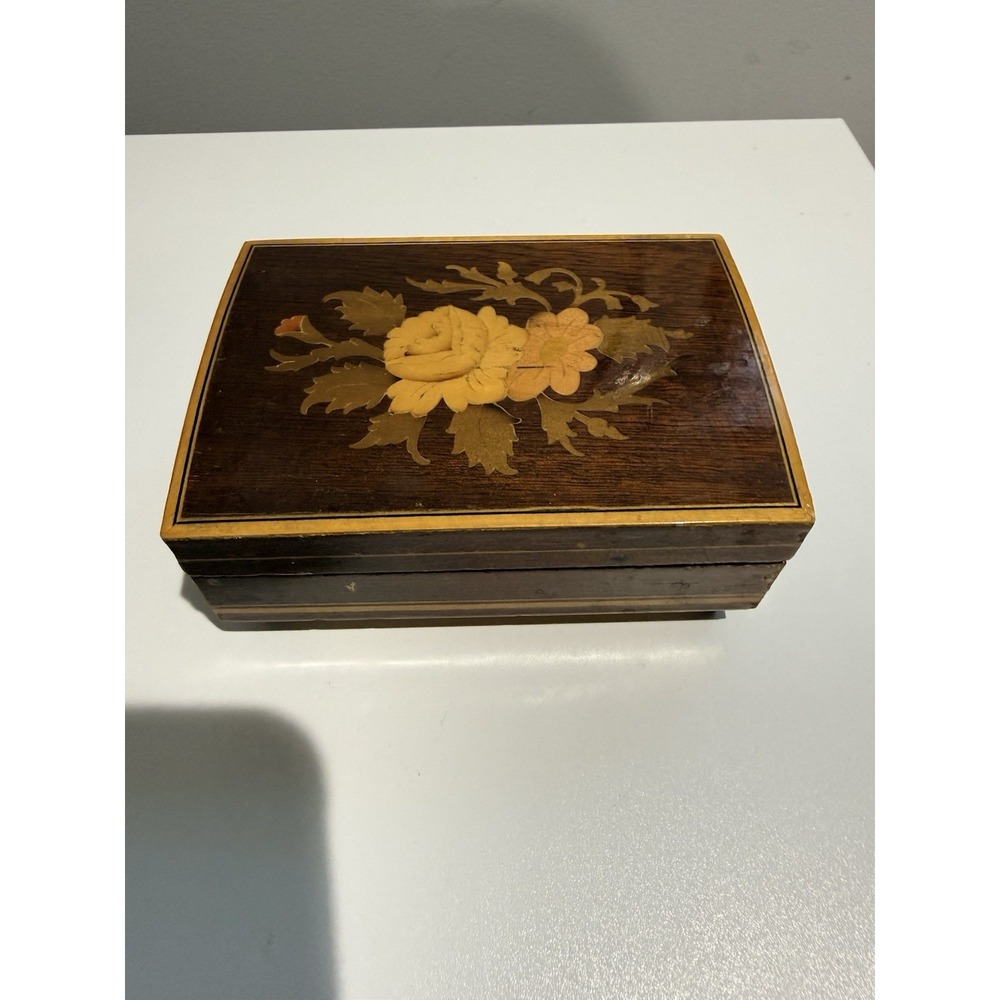 Intarsitalia Made Italy Wood Floral Flowers Inlay Jewelry Trinket Box Keepsake E